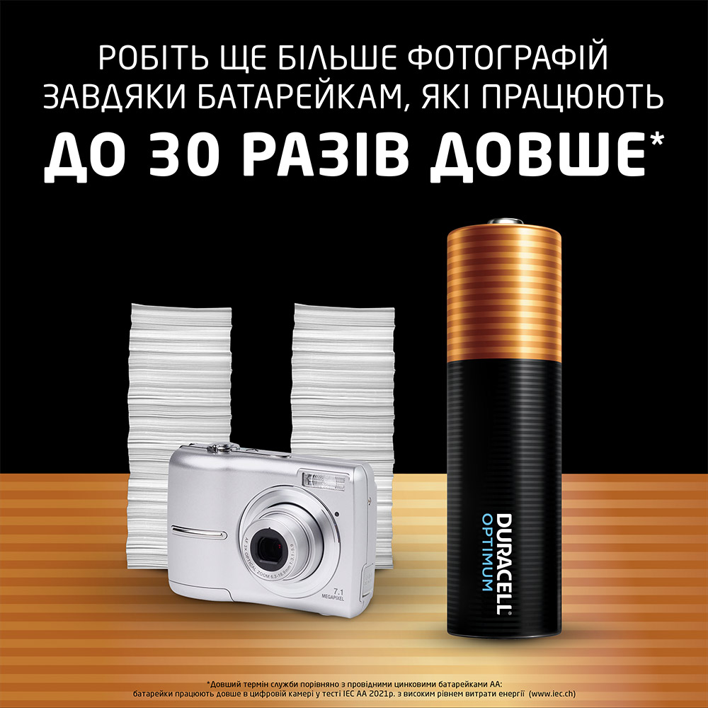 Лужні батарейки DURACELL Optimum AA 8 шт (5014726/5015601) Розмір батареї циліндр AA (R6,316)