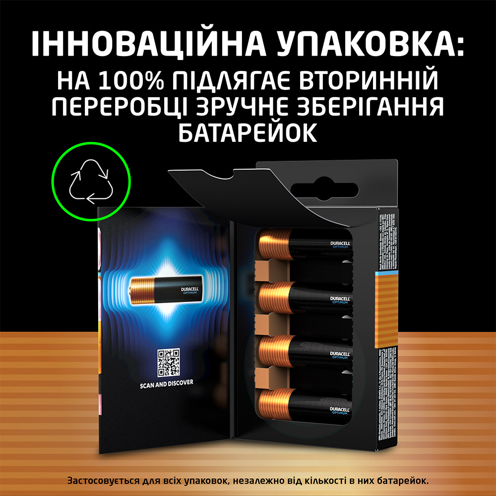 Лужні батарейки DURACELL Optimum AA 8 шт (5014726/5015601) Вольтаж 1.5