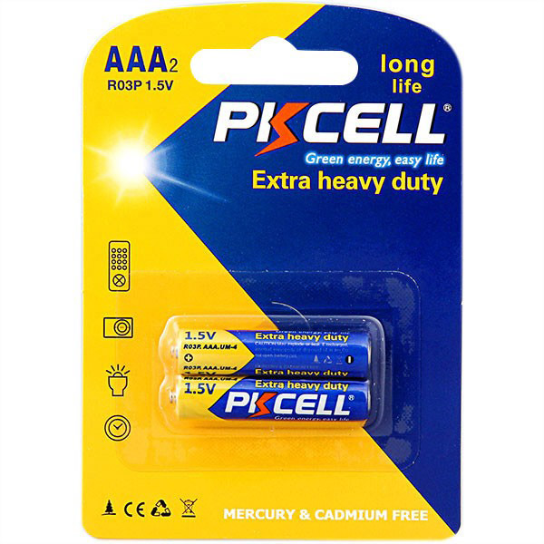 Батарейки PKCELL Extra Heavy Duty AAA 2шт (R03P-2B) Розмір батареї циліндр AAA (R03,286)