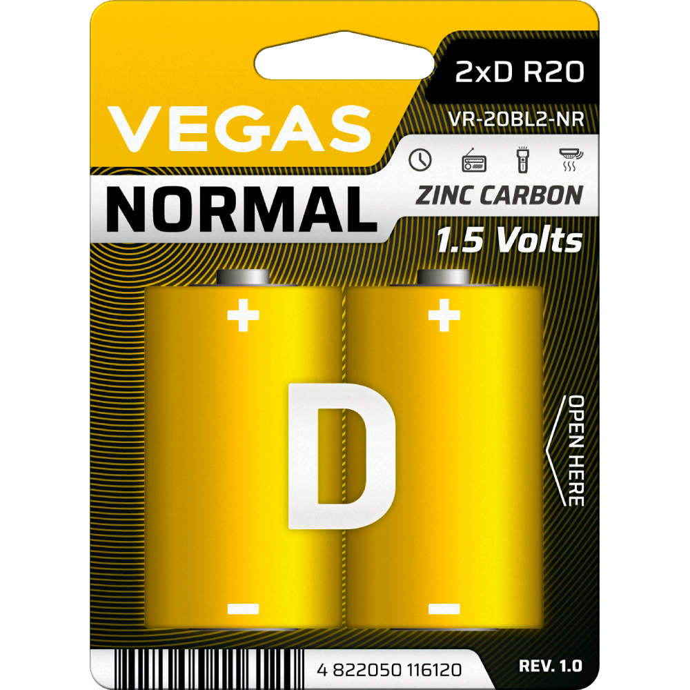 Батарейки VEGAS Zinc-Carbon Normal D 2 шт (VR-20BL2-NR)