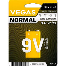 Первичный элемент питания Vegas Normal V6F-22BL1-NR 9 В Zinc-Carbon 1 шт (4822050116168)