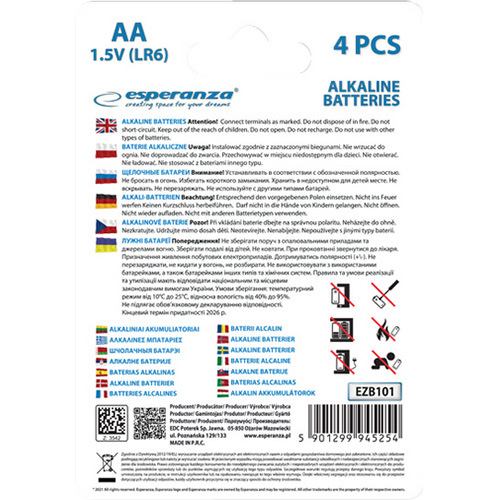 Батарейки ESPERANZA AA 4 шт (EZB101) Размер батареи цилиндр AA (R6,316)