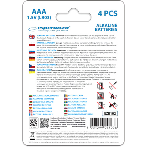 Батарейки ESPERANZA AAA 4 шт (EZB102) Размер батареи цилиндр AA (R6,316)