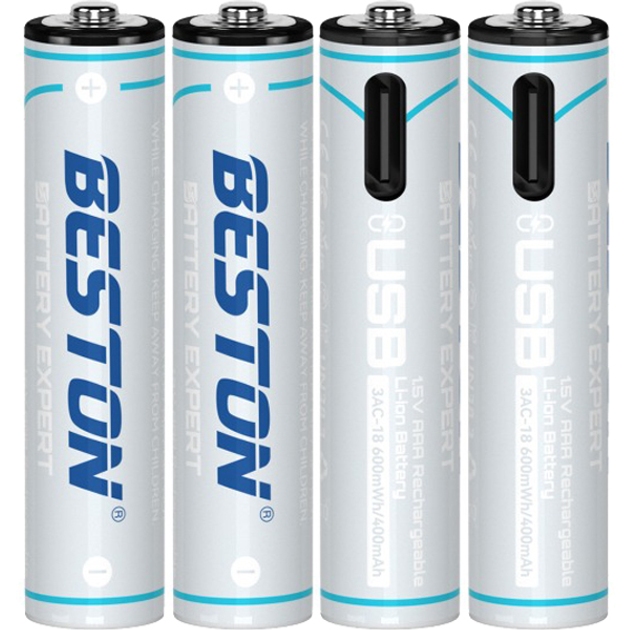 Акумулятор BESTON AAA USB Type-C 1.5V 400mAh Li-ion 3AC-18 4 шт (AA620272)