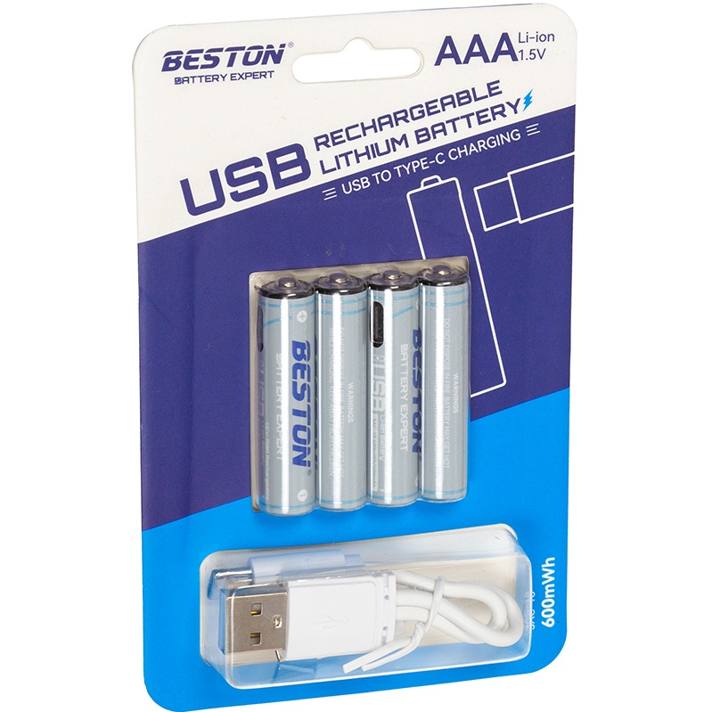 Акумулятор BESTON AAA USB Type-C 1.5V 400mAh Li-ion 3AC-18 4 шт (AA620272) Ємність 400