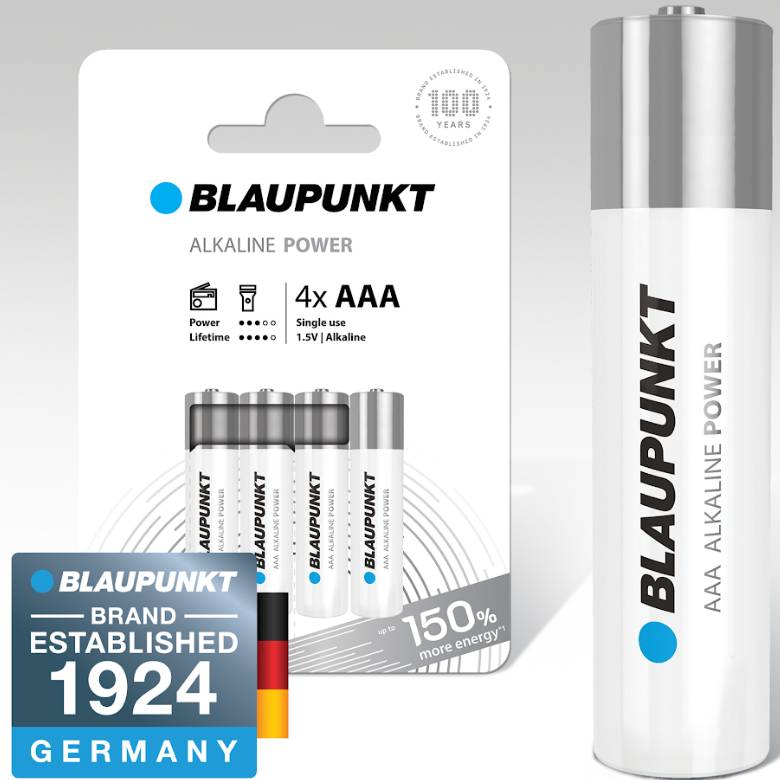 Батарейки BLAUPUNKT Alkaline battery Power AAA pack 4шт (LR03BPO/4CP) Электрохимическая система алкалиновая (L)