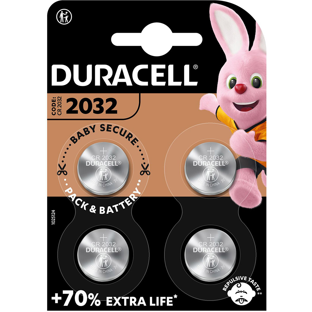 Спеціальна літієва батарейка Duracell CR2032 3V 4 шт. Електрохімічна система літієва (C)