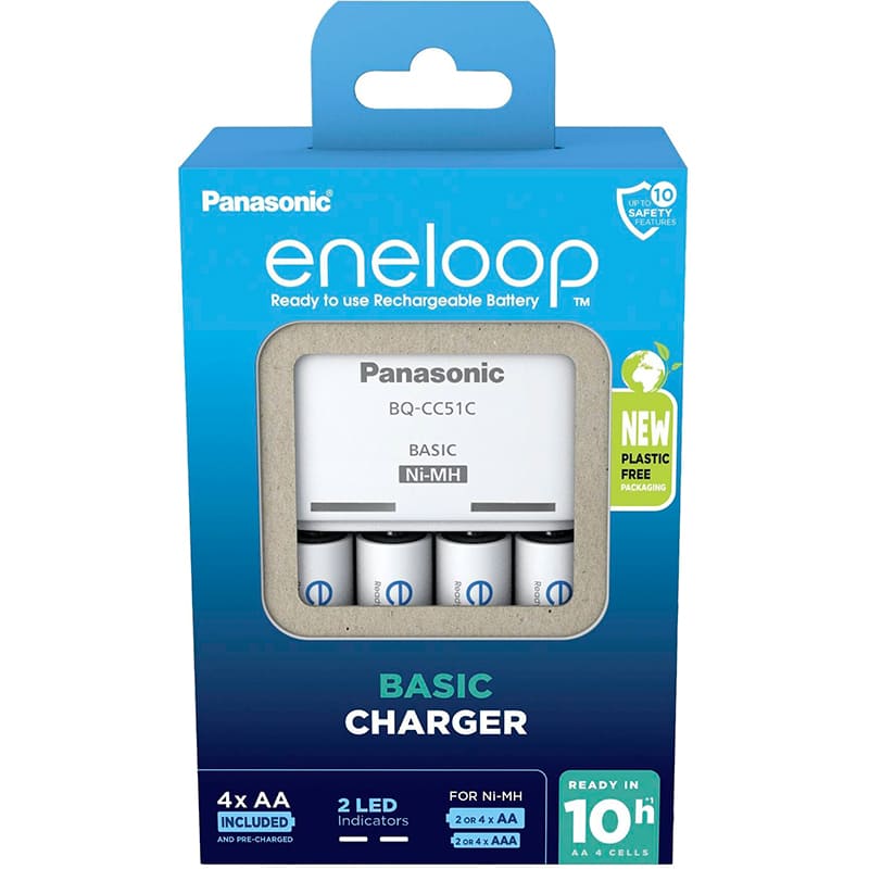 Зарядное устройство PANASONIC Basic Charger BQ-CC51 + 4xAA 2000 mAh (K-KJ51MCD40E) Дополнительно 2 LED индикатора, 2100 циклов перезарядки