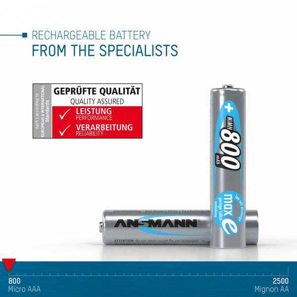 Фото 18 Акумулятори ANSMANN AAA 800 mAh maxE Premium 4 шт (5035042)