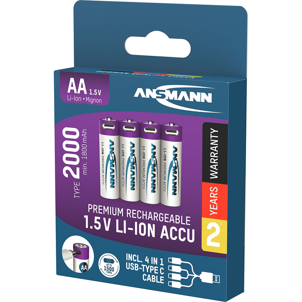 Аккумуляторы ANSMANN AA 2000 mAh 4шт (1312-0036) Электрохимическая система литий-ионная (Li-ion)