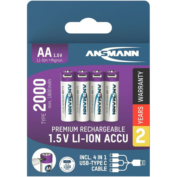 Аккумуляторы ANSMANN AA 2000 mAh 4шт (1312-0036)