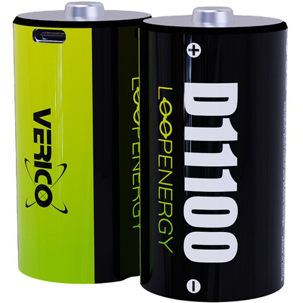 Акумуляторна батарея VERICO Loop Energy D/R20 USB Type-C/7400mAh/11100mWh-1.5V/Li-ion 2шт (75772) Розмір батареї циліндр D (R20,373)