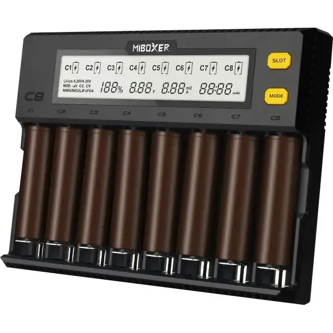 Зарядное устройство VOLTRONIC MIBOXER-C8 1.4-4.2V 3A универсальное Дополнительно 8 каналов; поддерживаемые типы аккумуляторов: Li-ion, Ni-MH, Ni-Cd AA (R6), ААA (R03), AAAA, С (R14)