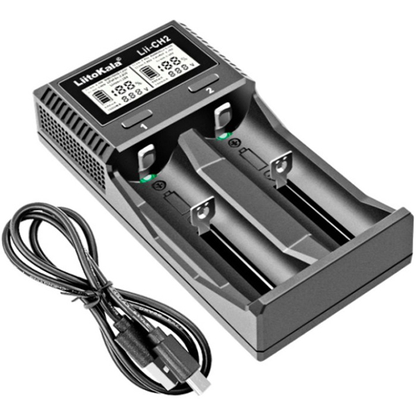 Зарядний пристрій LIITOKALA Lii-CH2 Додатково Два канала зарядки для Li-ion 1.5V, Li-ion, LiFePO4, Ni-MH/Ni-Cd; ток заряда 0,5 или 1 А; выходное напряжение 4.2/4.35/3.65/1.48 В; поддержка разных химсоставов и типоразмеров аккумуляторов (AA, AAA, C, A, SC, 14500–26650 и др.)