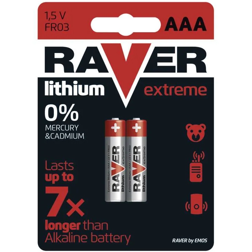 Батарейки EMOS RAVER ААА 2 шт. (B7811) Дополнительно тип: FR03; для цифровых камер, электронных игрушек, медицинских приборов и устройств, моделей для хобби, MP3-плееров, КПК и портативных GPS-устройств