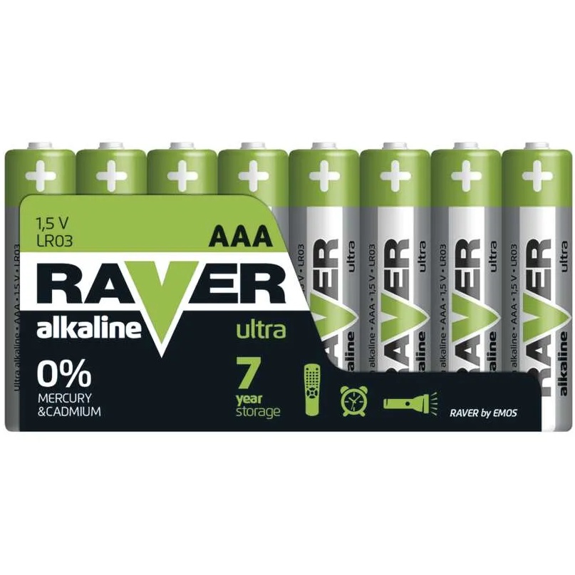 Батарейки EMOS RAVER ААА 8 шт. (B79118) Дополнительно тип: FR03;  для пультов дистанционного управления, часов, будильников, фонариков, калькуляторов, беспроводных датчиков