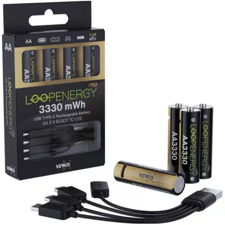 Аккумуляторы VERICO Loop Energy PRO AA 3330 mWh 1.5V 4 шт (1UDBT-A6WEAC-NN) Особенности USB Type-C разъем