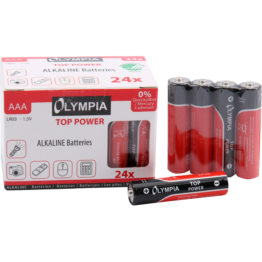 Батарейки OLYMPIA AAA/LR03 1.5V Alkaline 24 шт (40180) Електрохімічна система лужна (L)