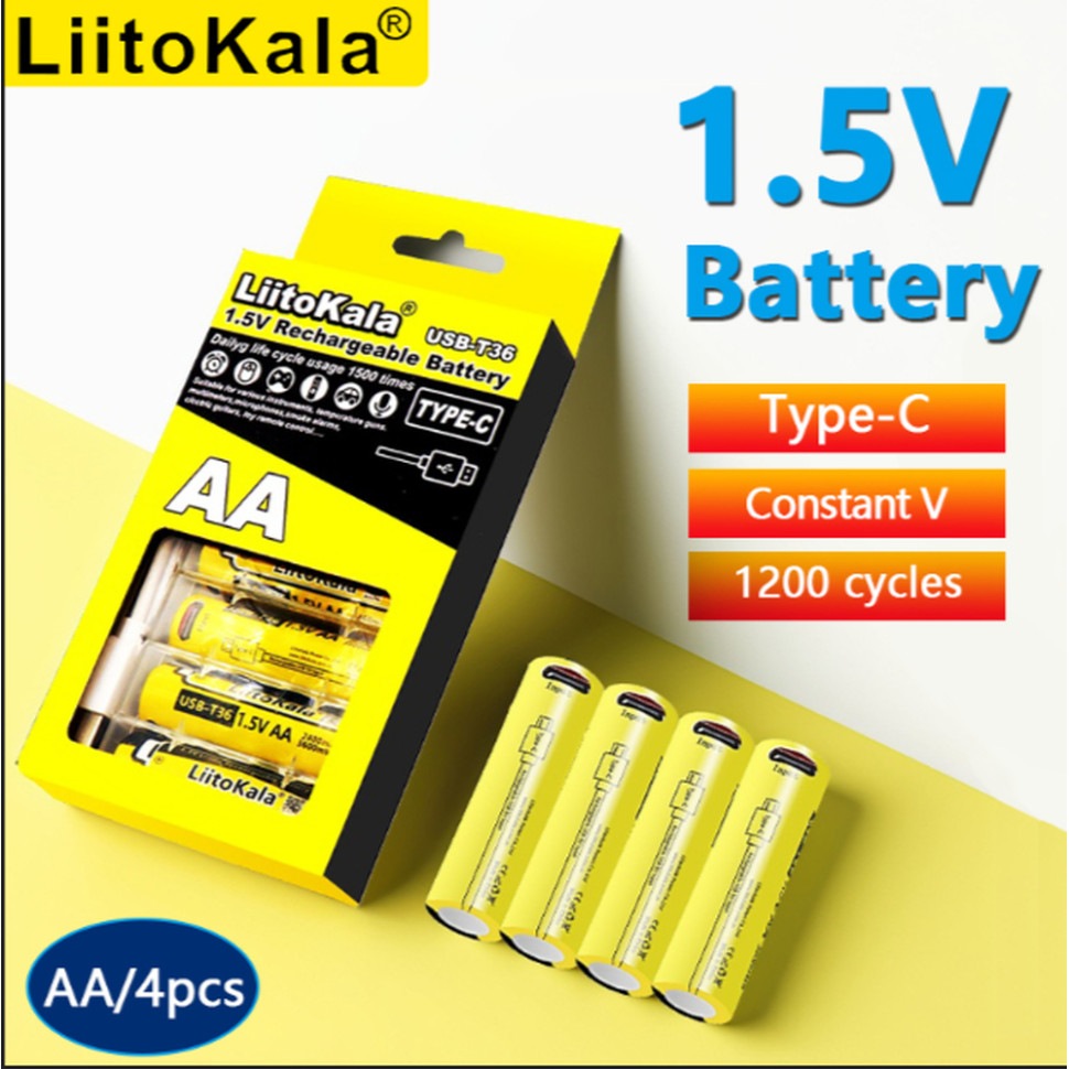 Акумулятори LIITOKALA USB-T36 із USB Type-C 4 шт + кабель зарядки (USBT364+cable) Електрохімічна система літій-іонна (Li-ion)