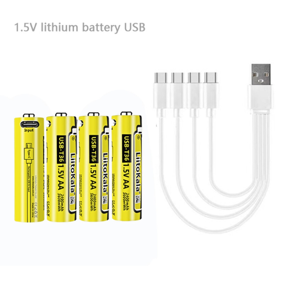 Акумулятори LIITOKALA USB-T36 із USB Type-C 4 шт + кабель зарядки (USBT364+cable) Додатково Номинальная мощность: 3600 мВтч; входное напряжение: 5 В; продолжительность полной зарядки: 1 час; защита от короткого замыкания, перезарядки, переразрядки; размеры: 51 х 14 мм