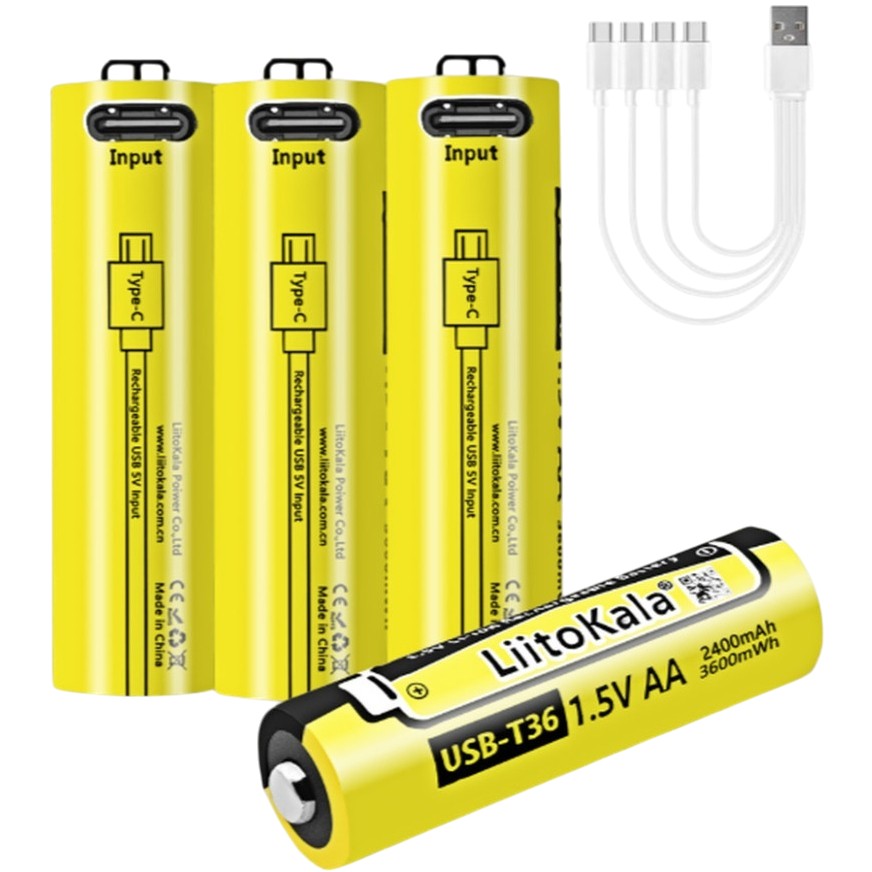 Акумулятори LIITOKALA USB-T36 із USB Type-C 4 шт + кабель зарядки (USBT364+cable)