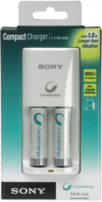 Зарядное устройство SONY Compact charger+2xAA 1000mAh (BCG34HS2R)