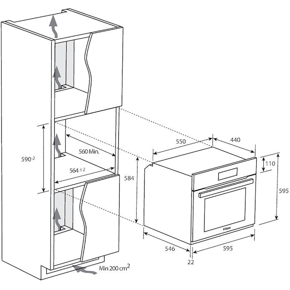 Духова шафа HAIER HWO60SM2F3BH Тип духовки електрична