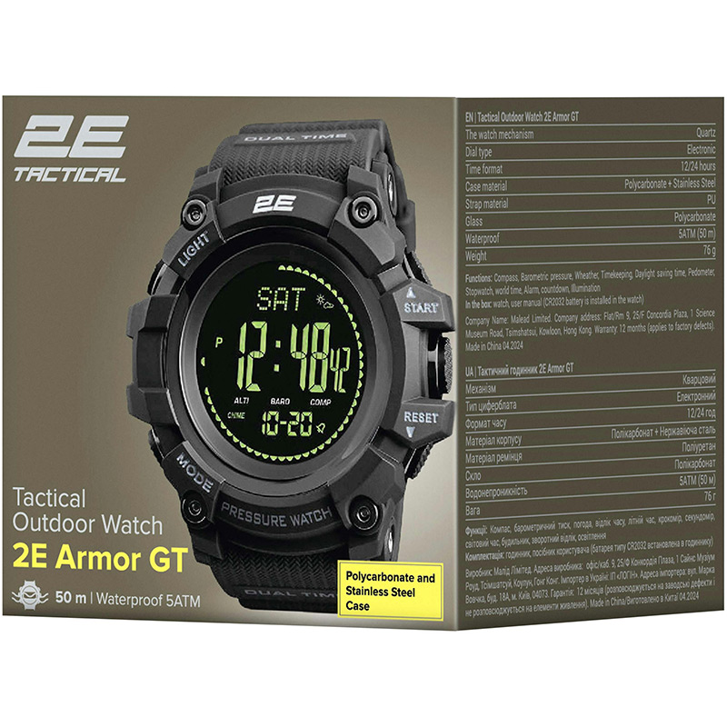 Часы наручные 2E Armor GT Black (2E-TCW20BK) Корпус Пластик