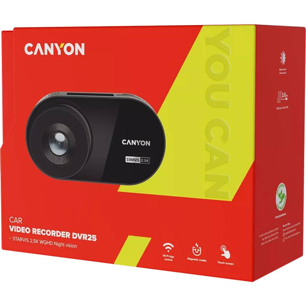 В Україні Відеореєстратор CANYON DVR25 WQHD Wi-Fi Black (CND-DVR25)