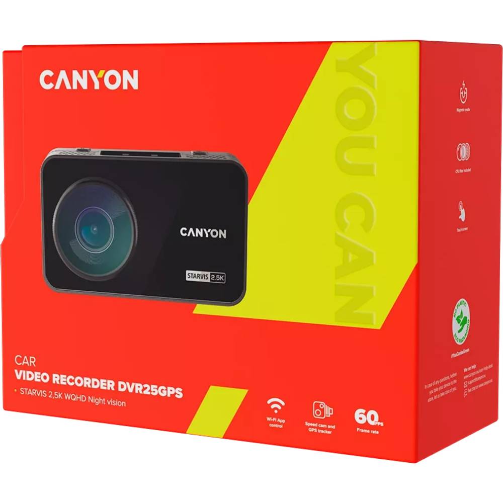 В Украине Видеорегистратор CANYON DVR25GPS WQHD GPS Wi-Fi Black (CND-DVR25GPS)