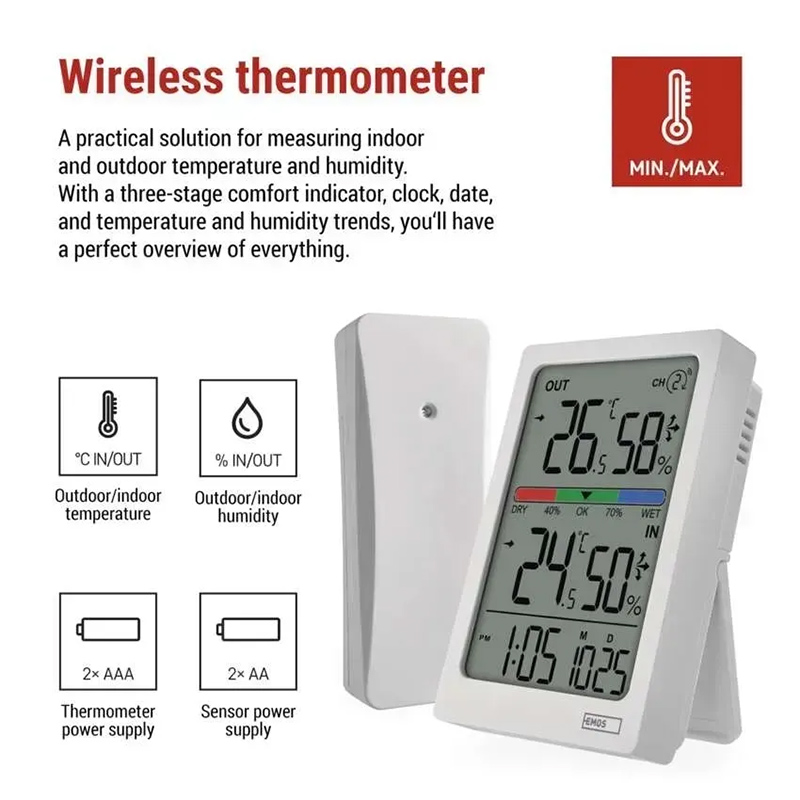 В Фокстрот Термогигрометр EMOS с беспроводным датчиком (E0558W)