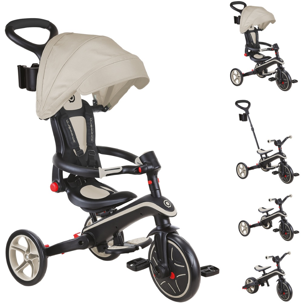 Детский велосипед GLOBBER EXPLORER TRIKE FOLDABLE 4 в 1 Taupe (732-466-2) Седло 2-уровневое регулируемое: 33 и 36 см (от земли); с высокой спинкой: 34 и 37 см (от земли)