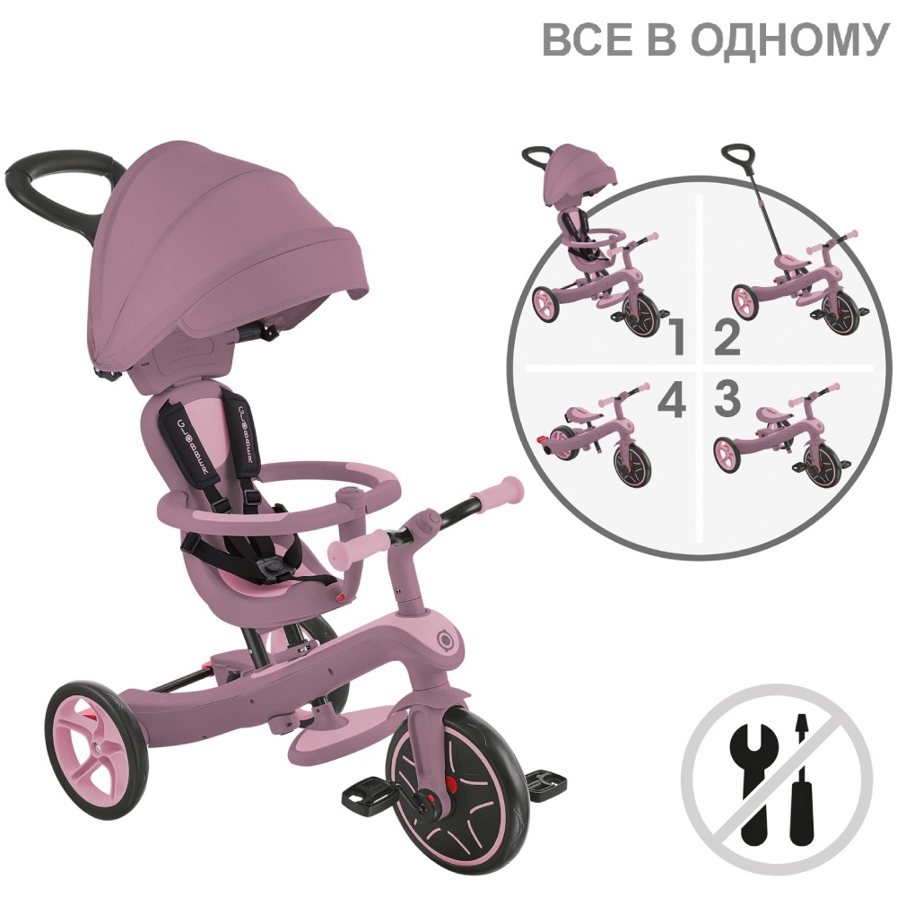 Детский велосипед GLOBBER EXPLORER TRIKE 4в1 ECOLOGIC Berry (637-510) Покрышки EVA foam