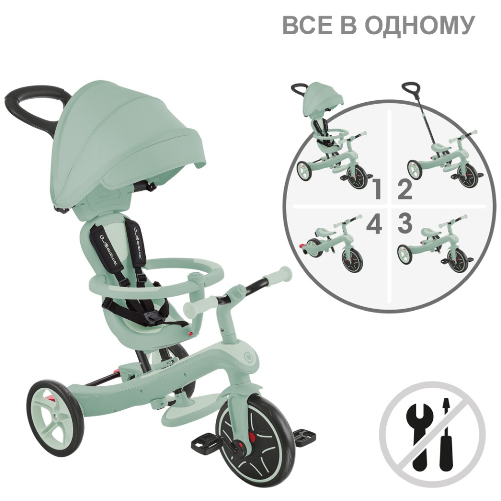Детский велосипед GLOBBER EXPLORER TRIKE 4в1 ECOLOGIC Pistachio (637-505) Покрышки EVA foam