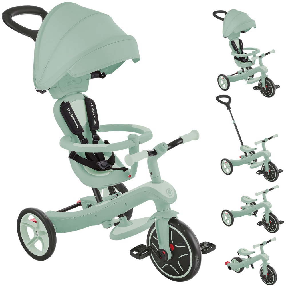Детский велосипед GLOBBER EXPLORER TRIKE 4в1 ECOLOGIC Pistachio (637-505) Седло 2-уровневое регулируемое: 31 и 34 см (от земли); с высокой спинкой: 32 и 35 см (от земли)