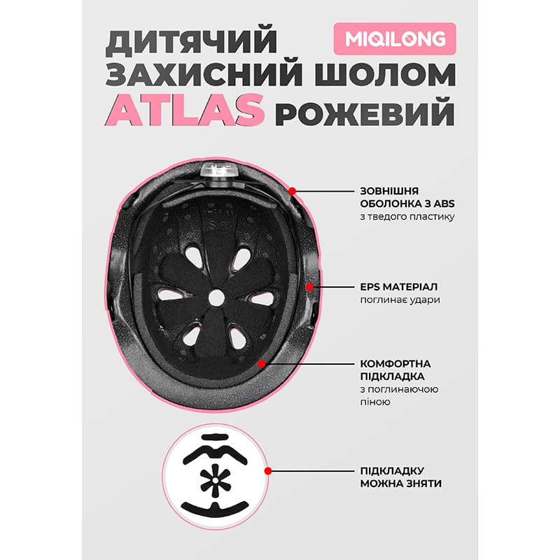 Заказать Детский защитный шлем MIQILONG Atlas S/M Pink (ATLAS-M-PINK)