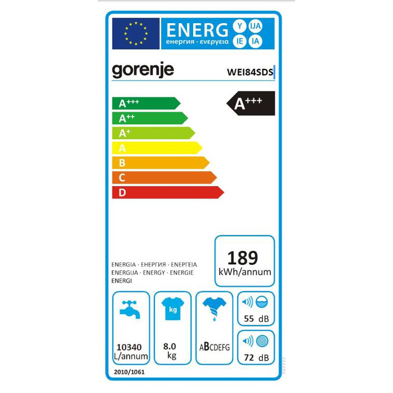 Пральна машина GORENJE WEI 84 SDS Клас енергозбереження A+++