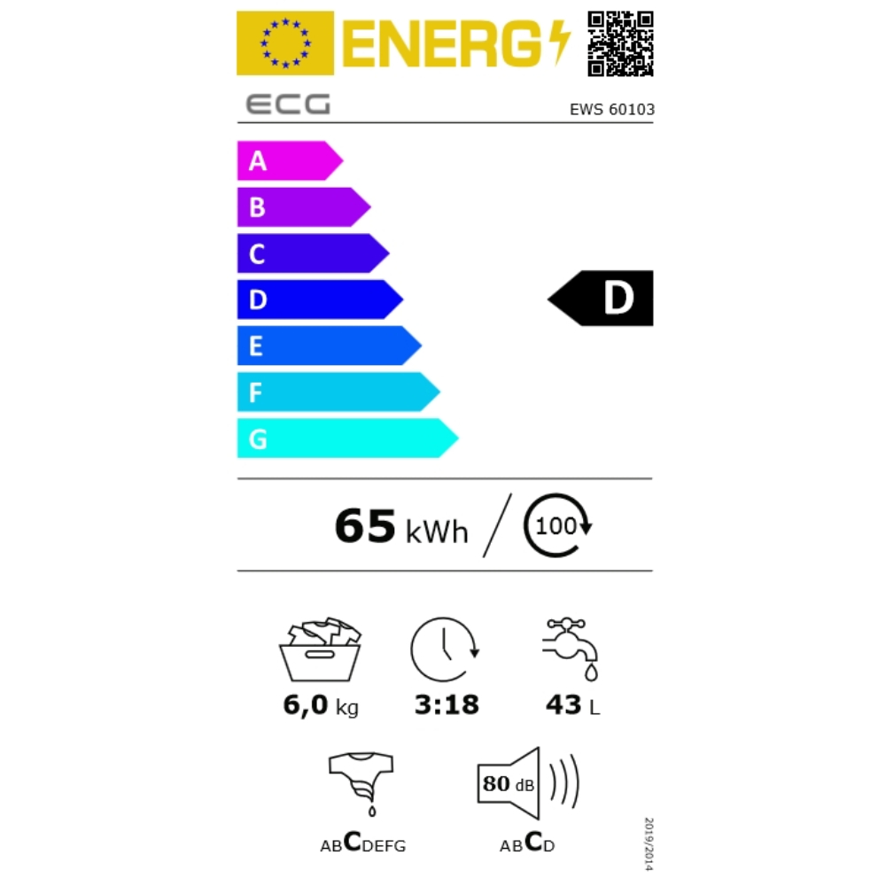 Пральна машина ECG EWS 60103 (РН243492) Максимальне завантаження 6