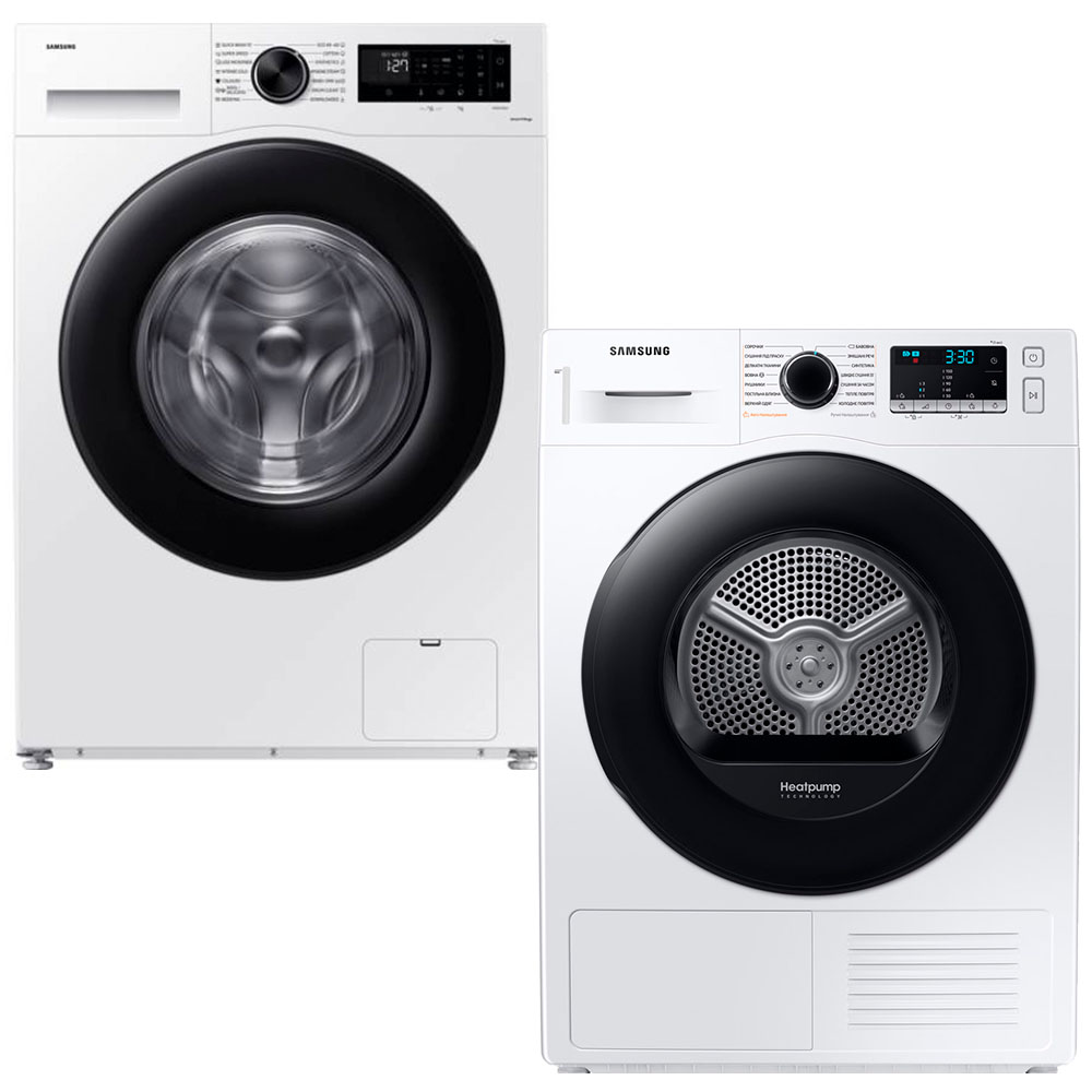 Комплект SAMSUNG Пральна машина WW11DG5B2FAELE + Сушильна машина DV90TA040AE/UA Комплект SAMSUNG Пральна машина WW11DG5B2FAELE + Сушильна машина DV90TA040AE/UA
