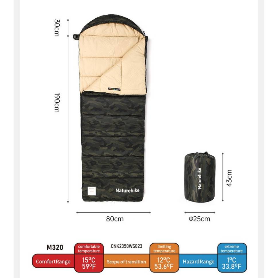 Спальник NATUREHIKE M320 Green Camouflage (CNK2350WS023) Тип кокон