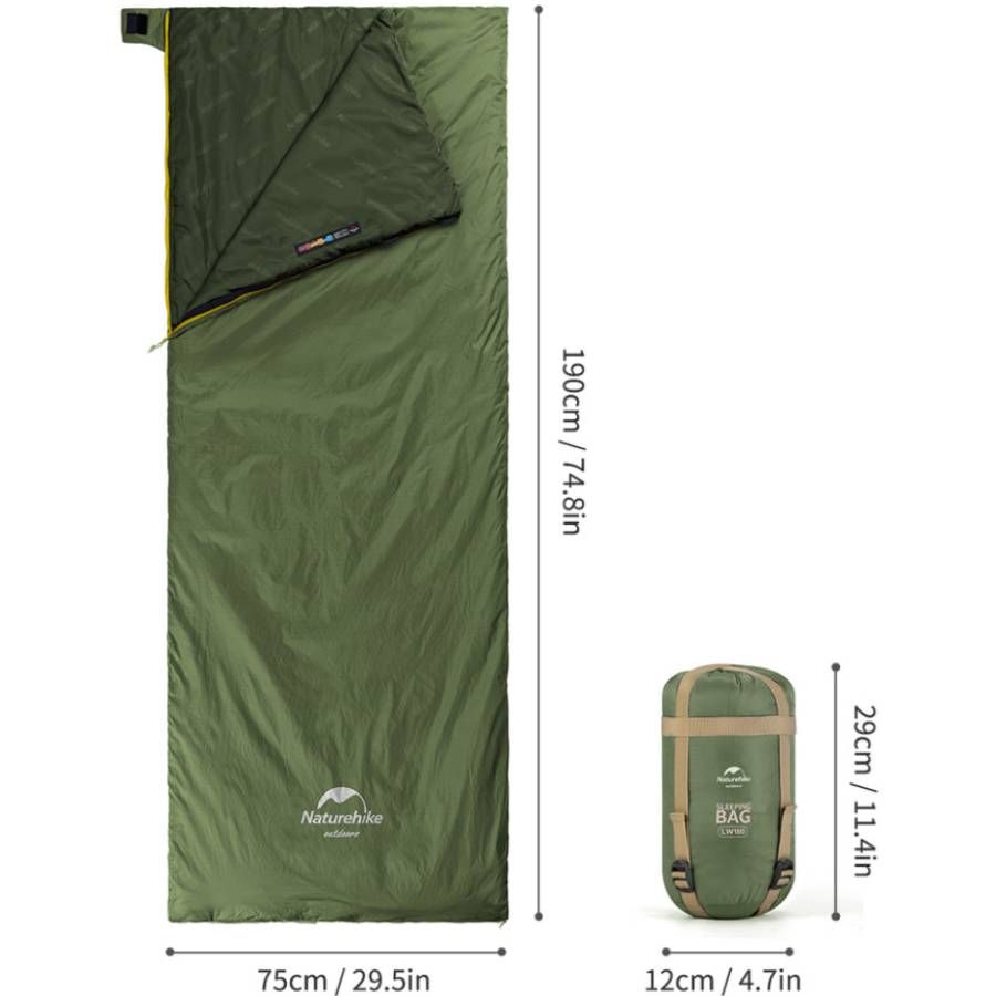 Спальник NATUREHIKE LW180 Mini NH21MSD04 Green (6975641884354) Блискавка права