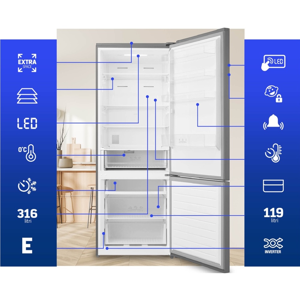 Холодильник HEINNER HCNF-M435INVXE++ Размораживание холодильной камеры No Frost