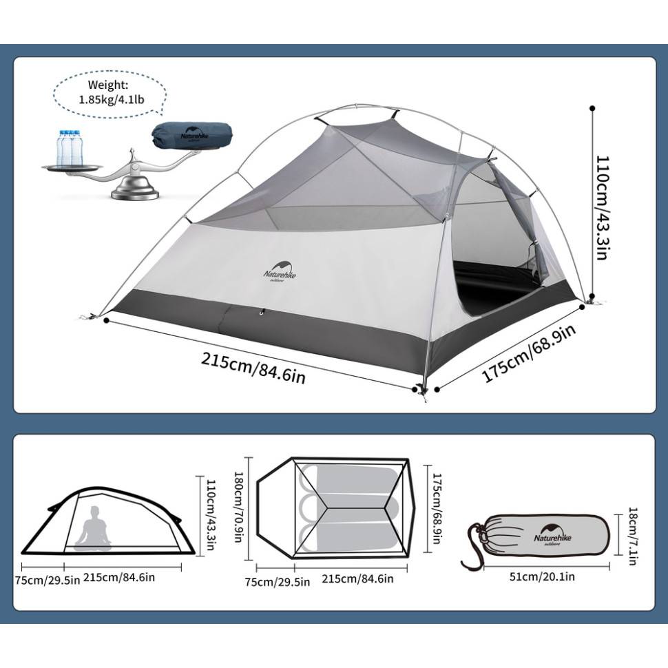 Фото Намет NATUREHIKE Cloud Up 3 UL NH18T030-T-T 20D Blue (6927595783290)