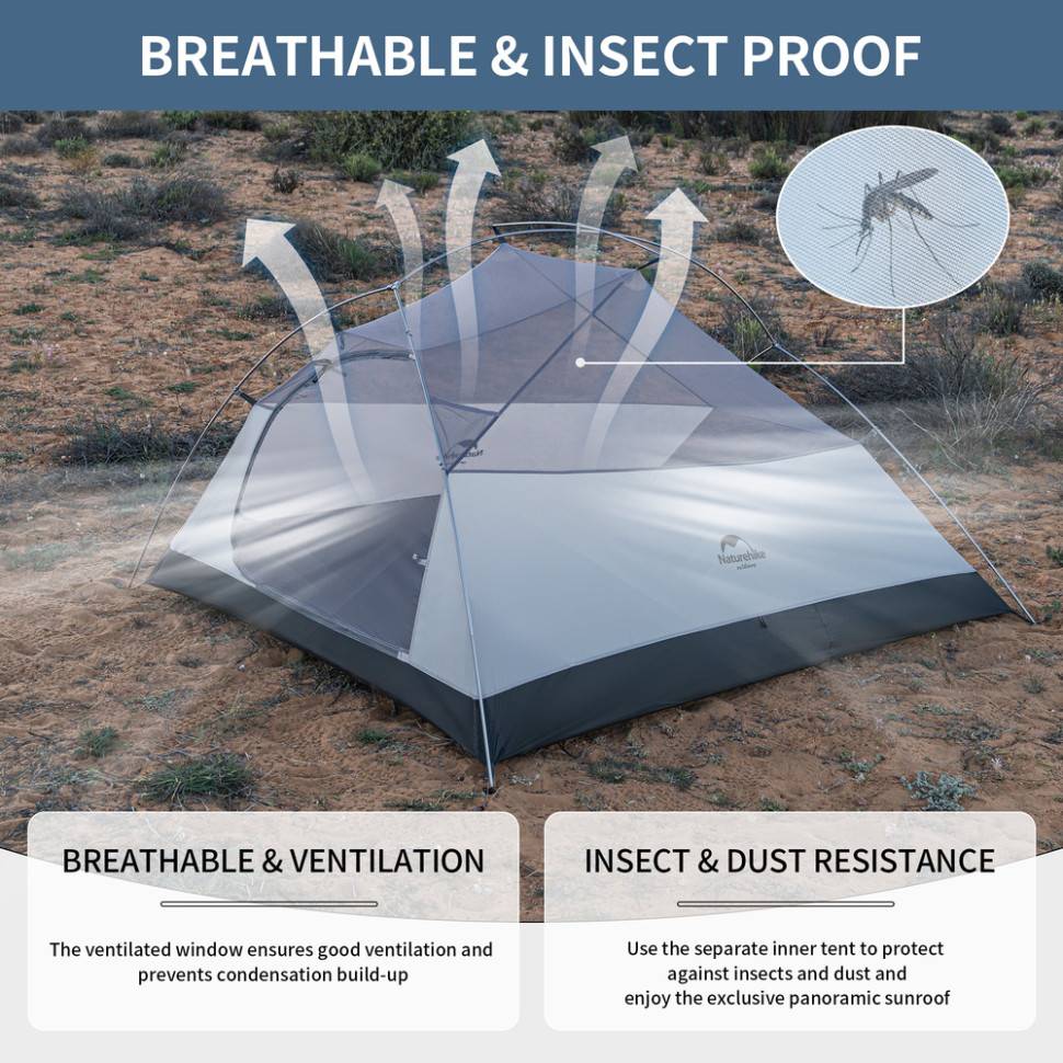 Зовнішній вигляд Намет NATUREHIKE Cloud Up 3 UL NH18T030-T-T 20D Blue (6927595783290)