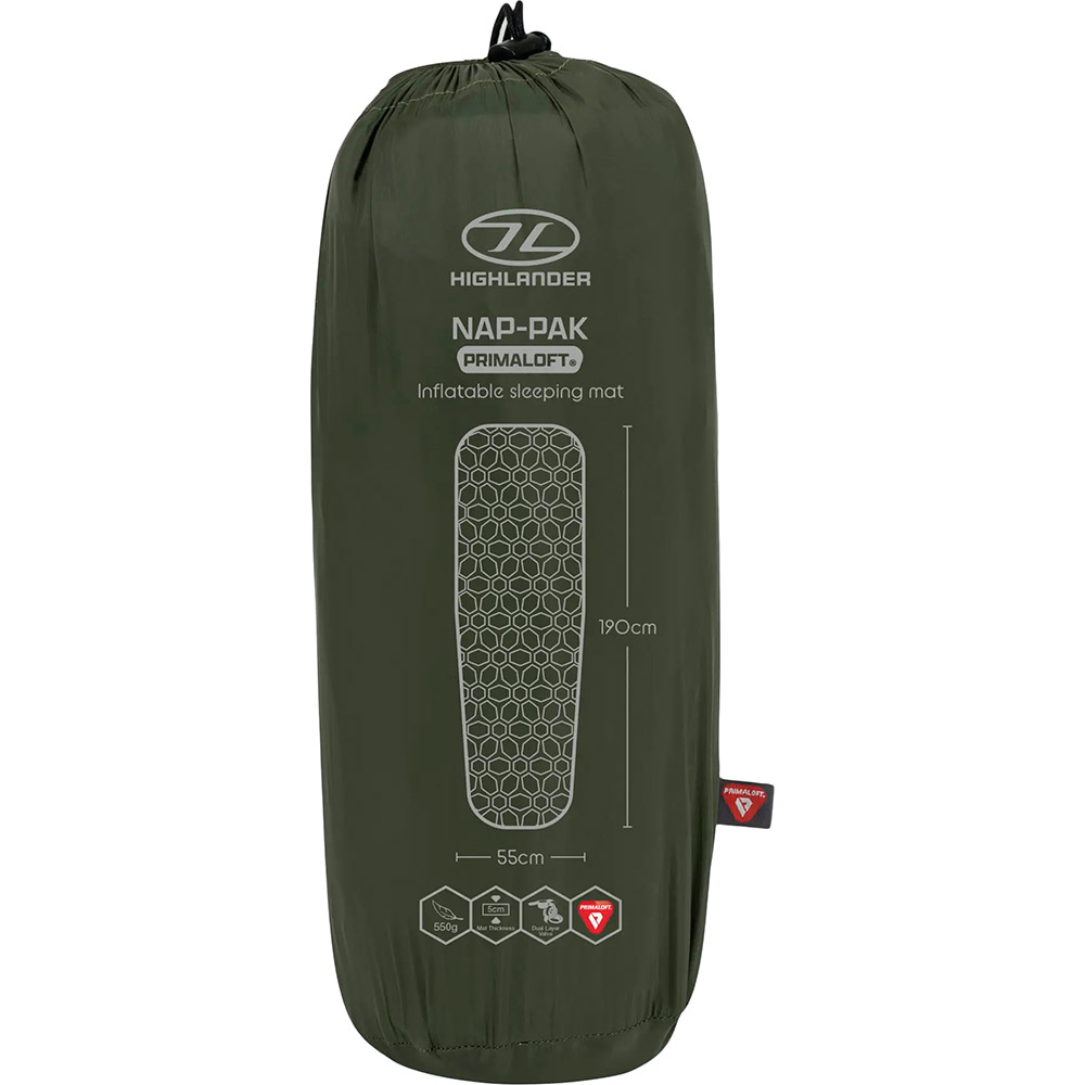 Килимок надувний HIGHLANDER Nap-Pak Inflatable Sleeping Mat PrimaLoft 5 cm Olive (AIR072-OG) Сезонність всесезонний