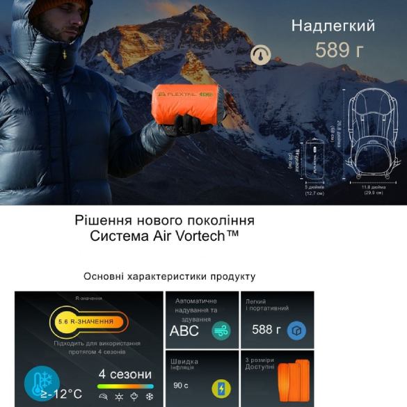 Фото Коврик самонадувающийся FLEXTAIL Tiny Slleeping Pad R05 AVS L Orange (6975755966656)