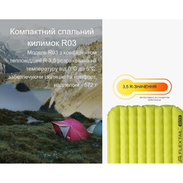 Внешний вид Коврик самонадувающийся FLEXTAIL Tiny Slleeping Pad R03 AVS L Green (6975755966632)