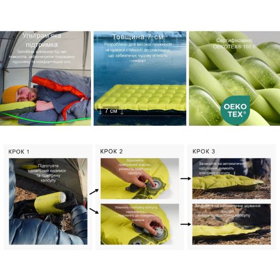 Фото Коврик самонадувающийся FLEXTAIL Tiny Slleeping Pad R03 AVS L Green (6975755966632)