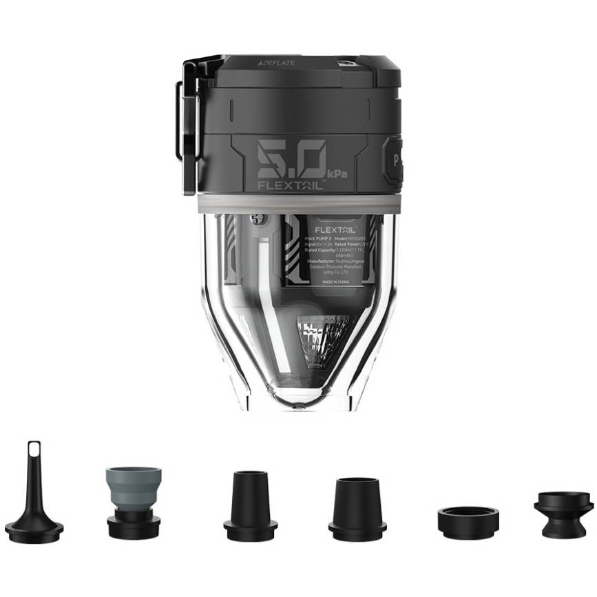 Насос-фонарь кемпинговый FLEXTAIL  Max Pump 3 Black (MP3G650-BK-i) Комплектация Flextail Max Pump 3, зарядный кабель USB-C, 6 насадок, мешочек для хранения, инструкция