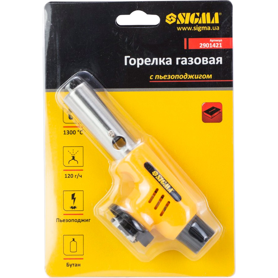Газовий пальник SIGMA з керамічним соплом і пьезоподжигом D20 мм 153 мм (2901421) Додатково середня витрата газу: 120 г / год